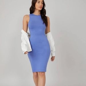 SHEIN BASICS Solid Bodycon Dress in Blue Size Small